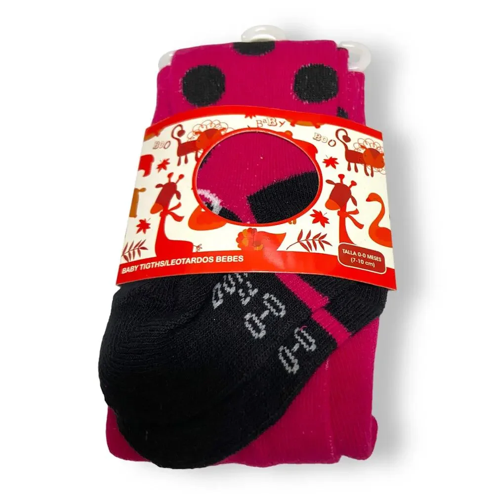 Durex Girls Tights Size 0-6 Months Pink Black Ladybug‎ Print Polka Dot Feet NEW